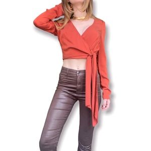 INTERMIX Wrap Top ORANGE Petite
